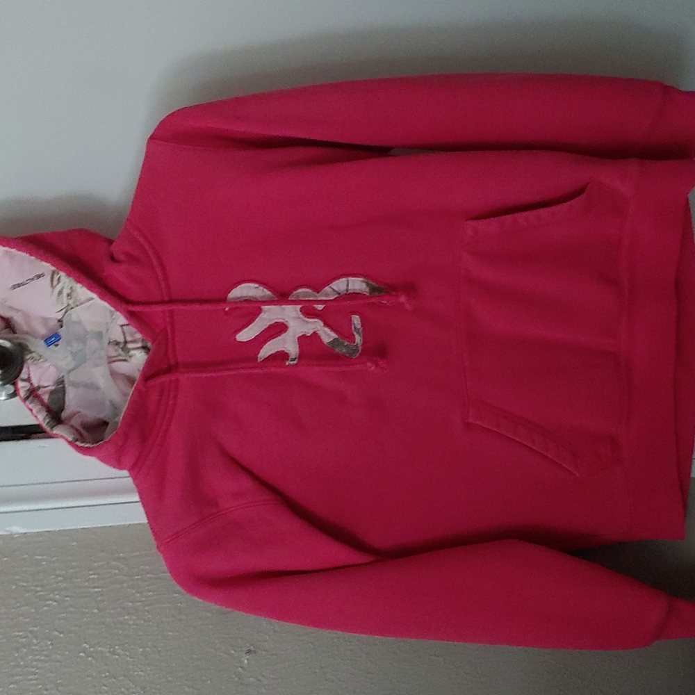 Browning Hot Pink Hoodie with Browning Pink Camo logo on front Med.